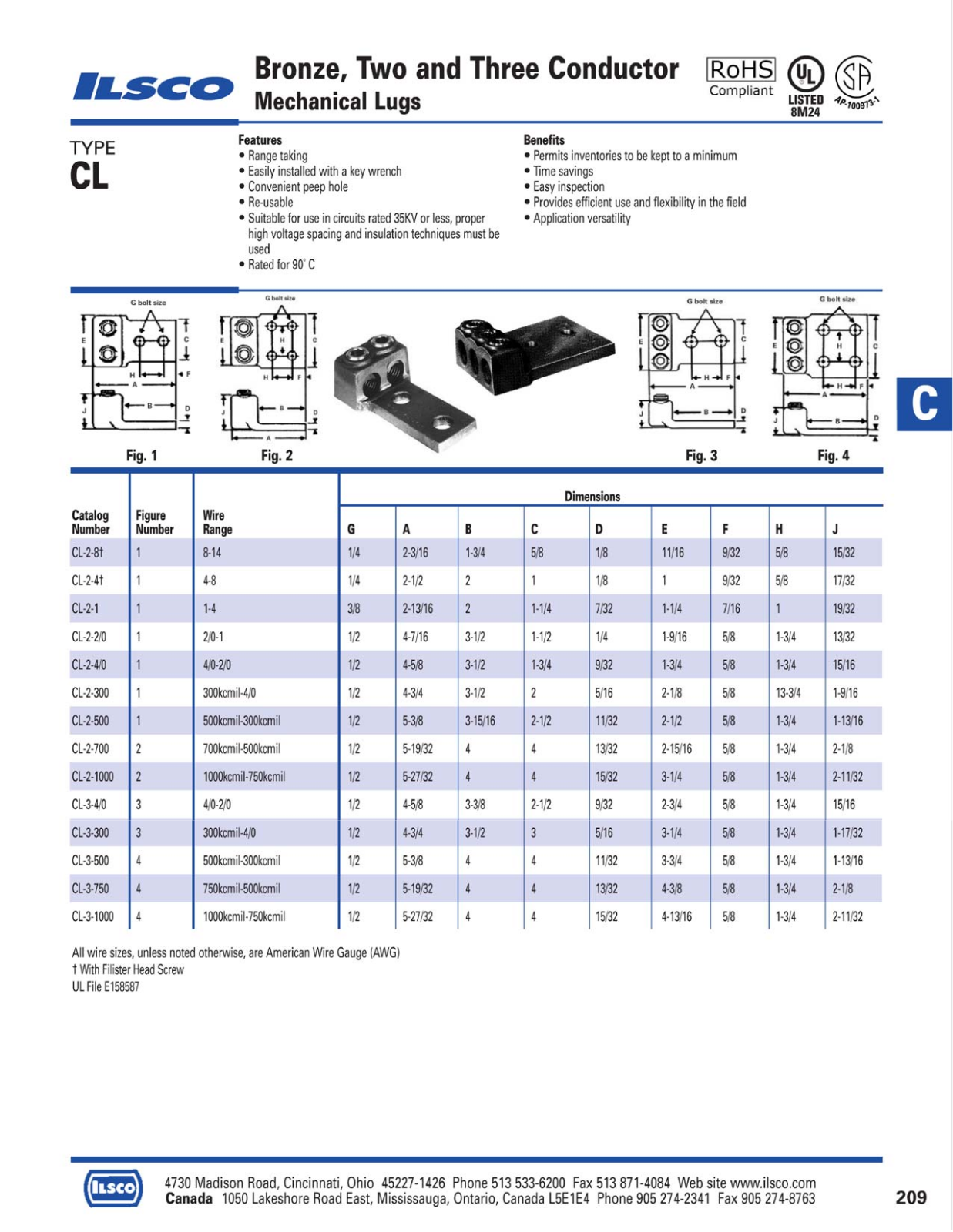 Ilsco Bronze Two and Three Conductor Catalog Page