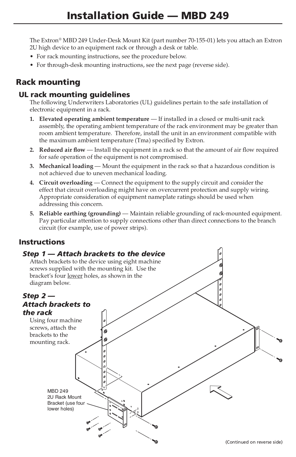 Extron Electronics MBD 249 User Manual