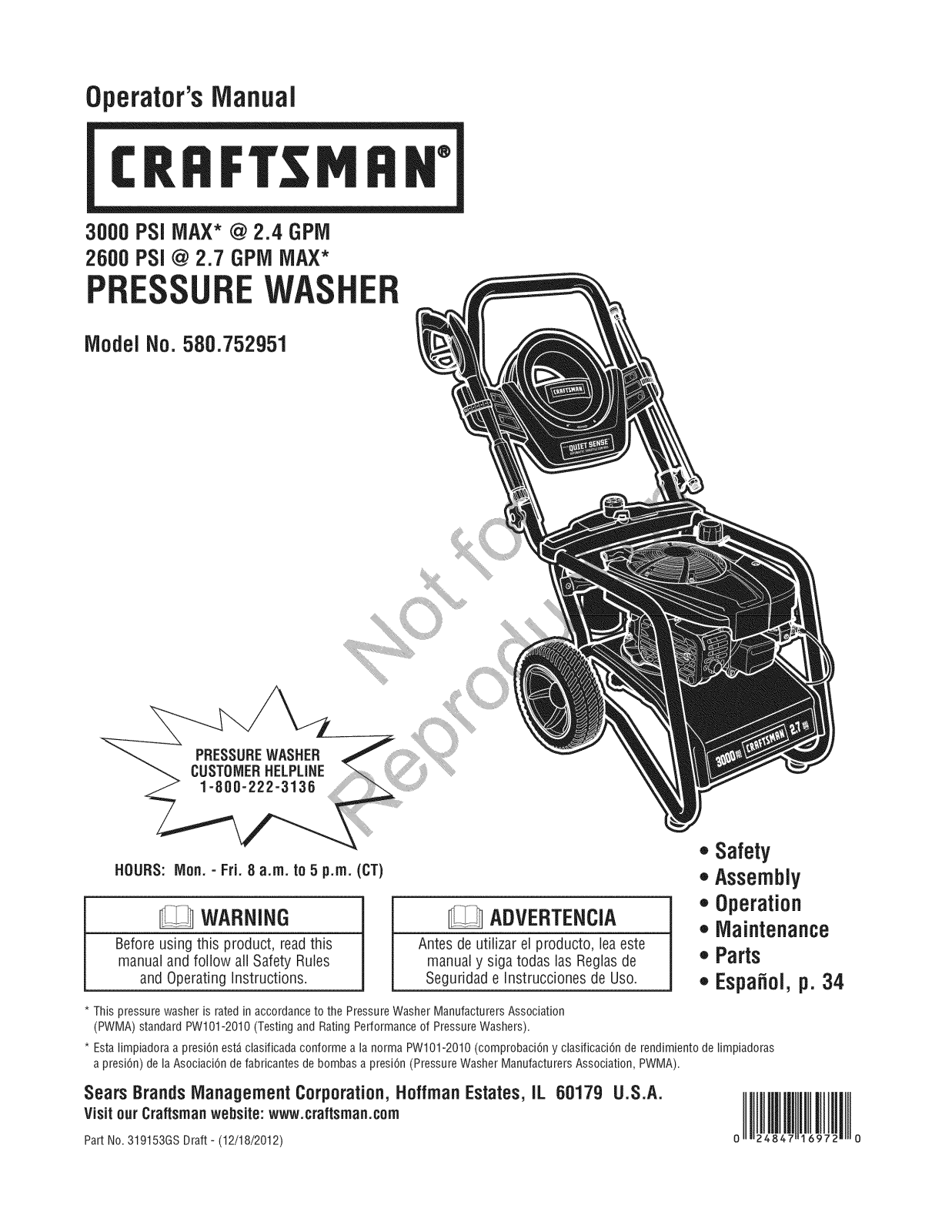 Craftsman 580752951 Owner’s Manual