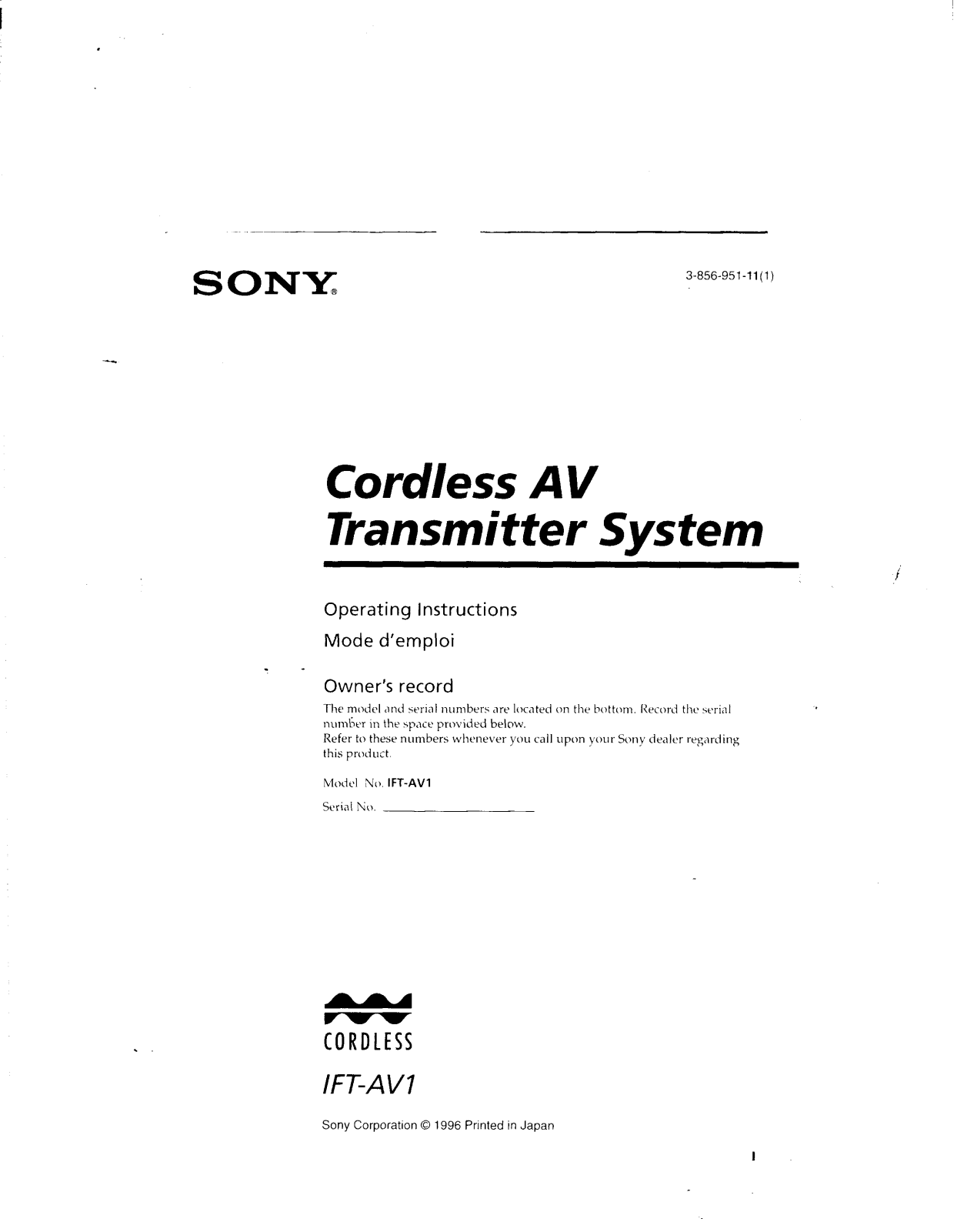 Sony IF-TAV1 Operating Instructions