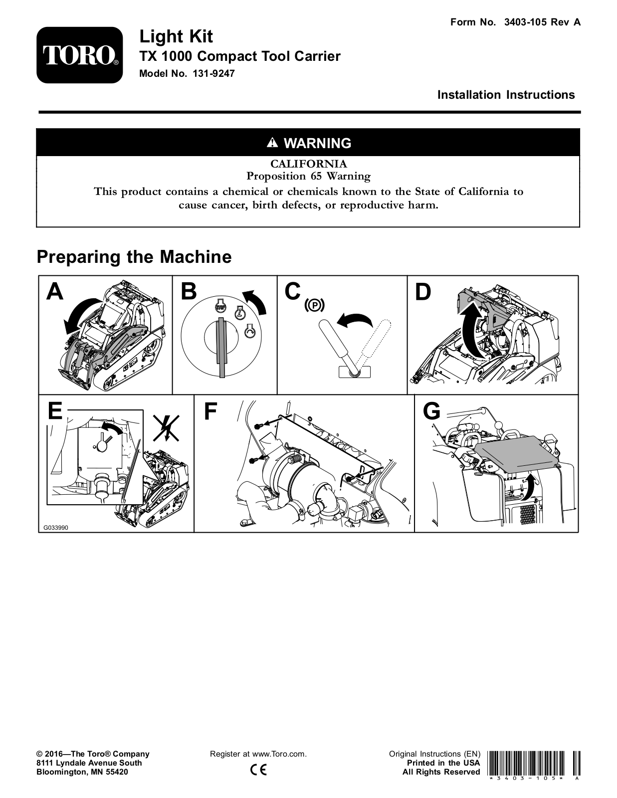 Toro 131-9247 Installation Instructions