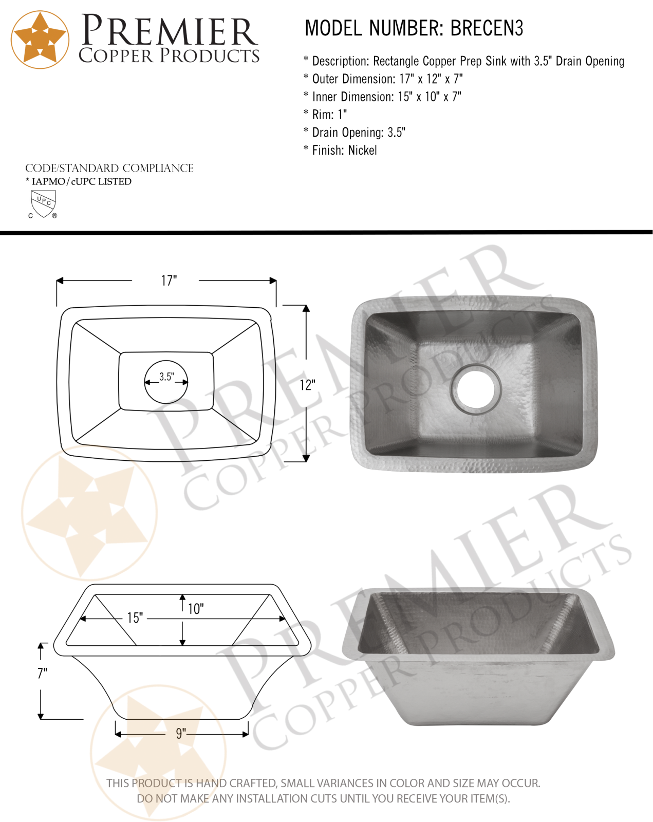 Premier Copper Products IER10084 Specifications - ManualMachine.com
