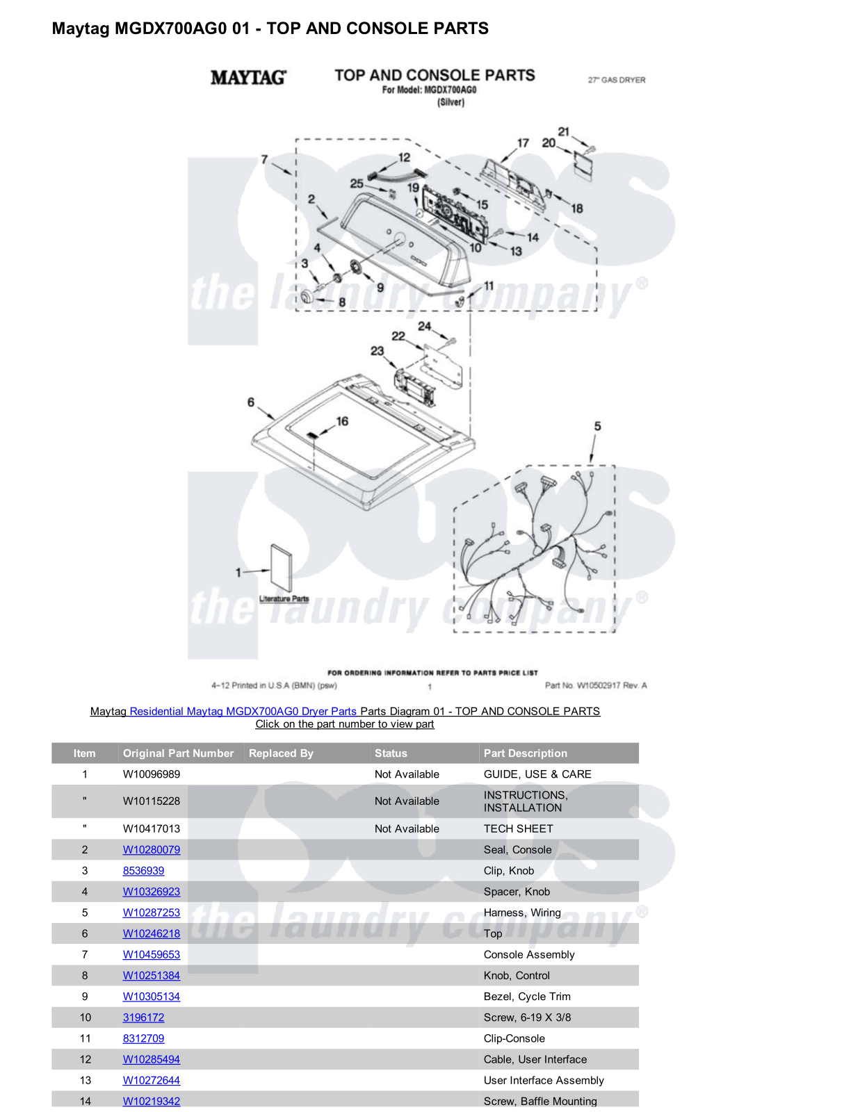 Maytag MGDX700AG0 Parts Diagram