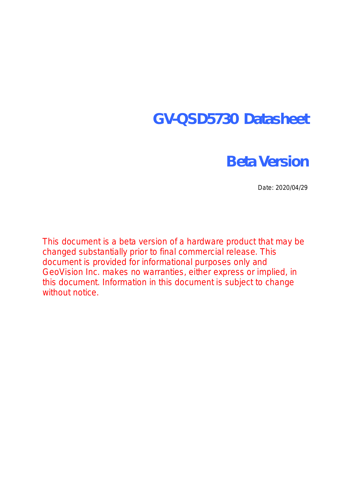 Geovision GV-QSD5730 Specsheet