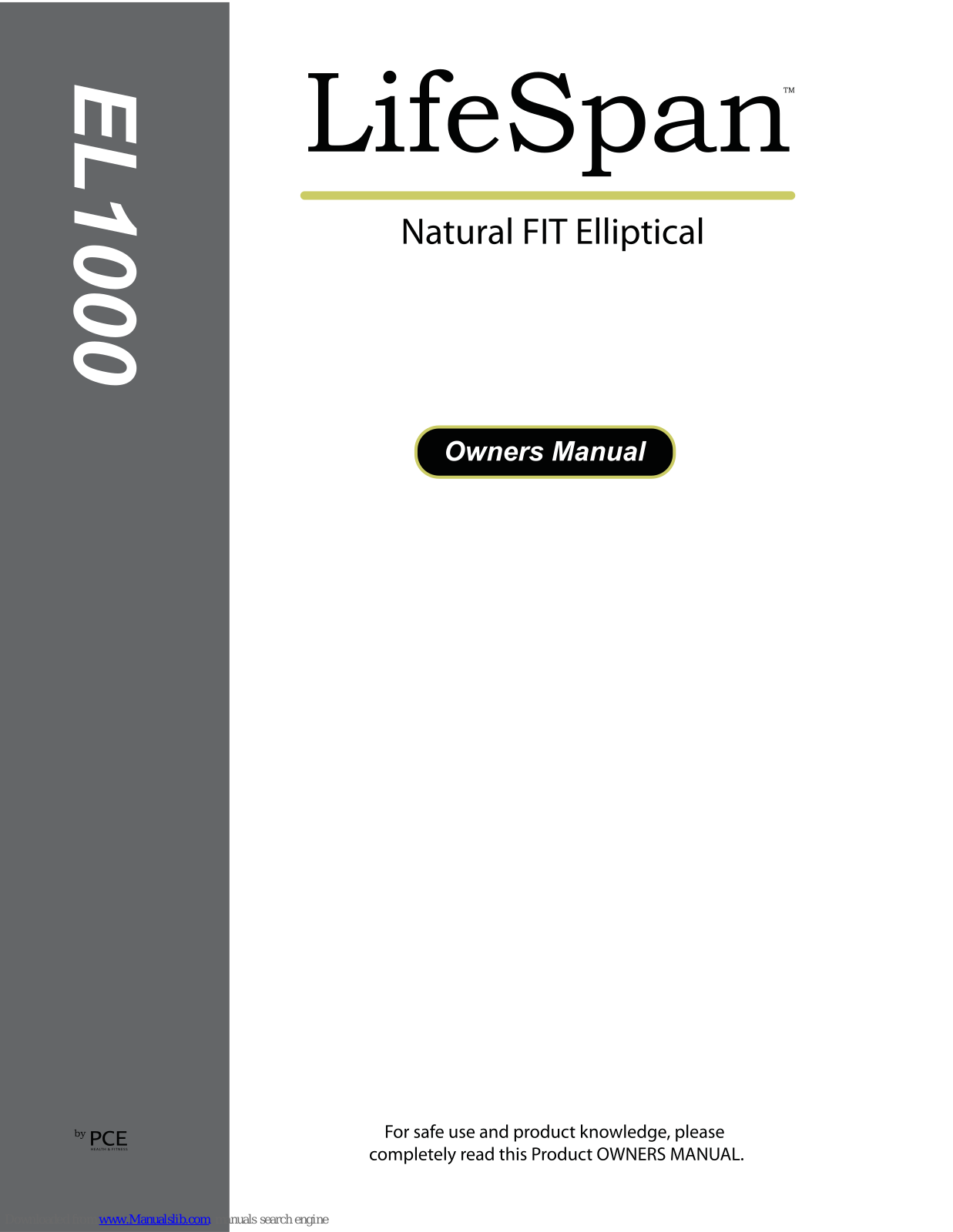 PCE Health and Fitness LifeSpan EL1000 Owner's Manual