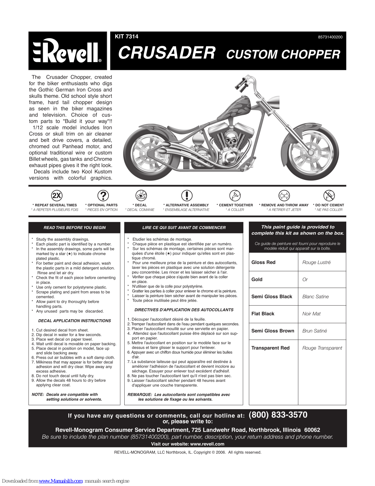 REVELL KIT 7314, Crusader Custom Chopper, 7314 Assembly Manual