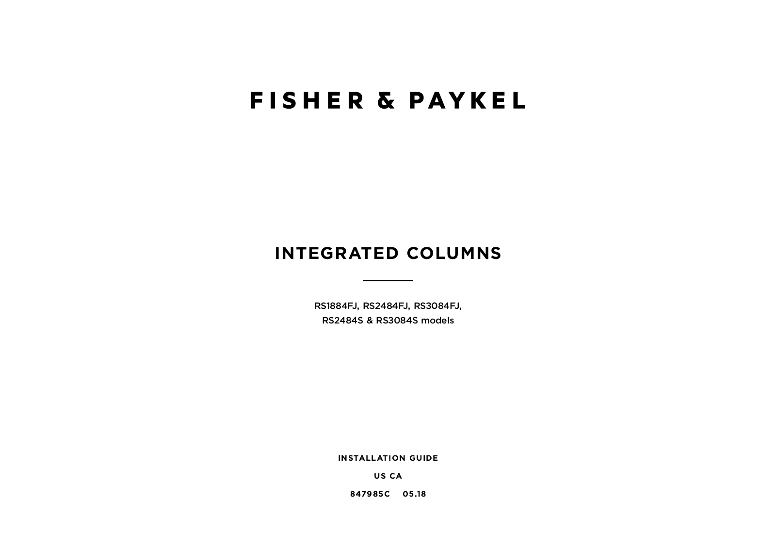 Fisher Paykel RS3084SR1, RS3084FRJK1, RS3084FLJ1, RS2484SLK1 Installation