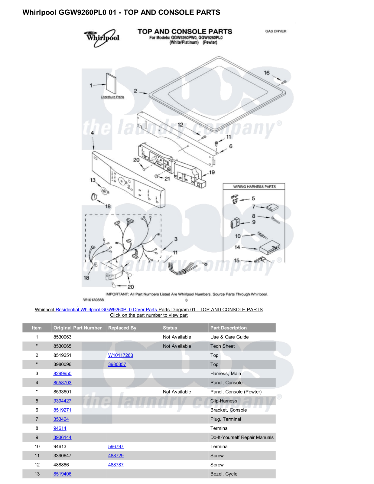 Whirlpool GGW9260PL0 Parts Diagram