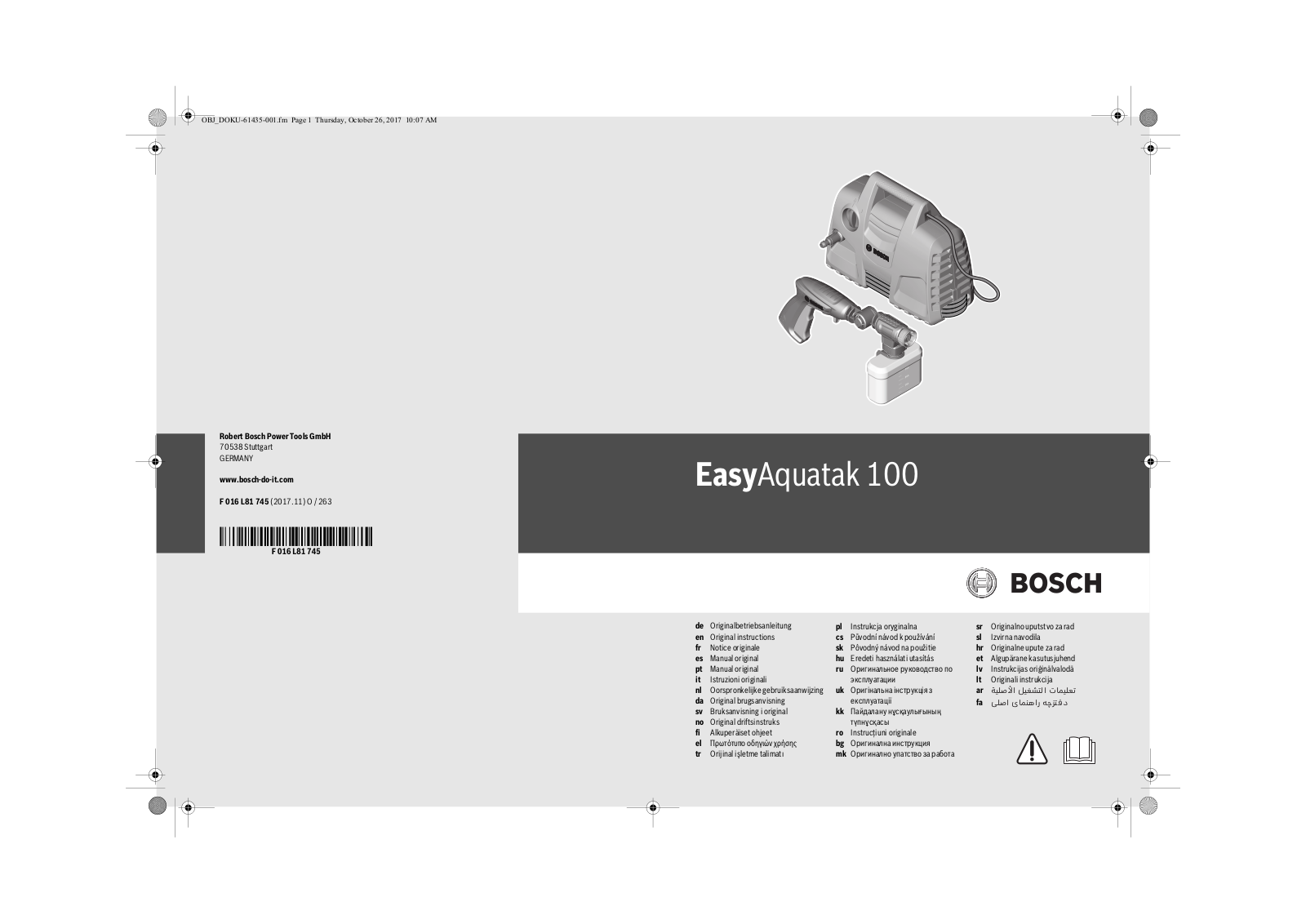 Bosch EasyAquatak 100 Long Lance User Manual