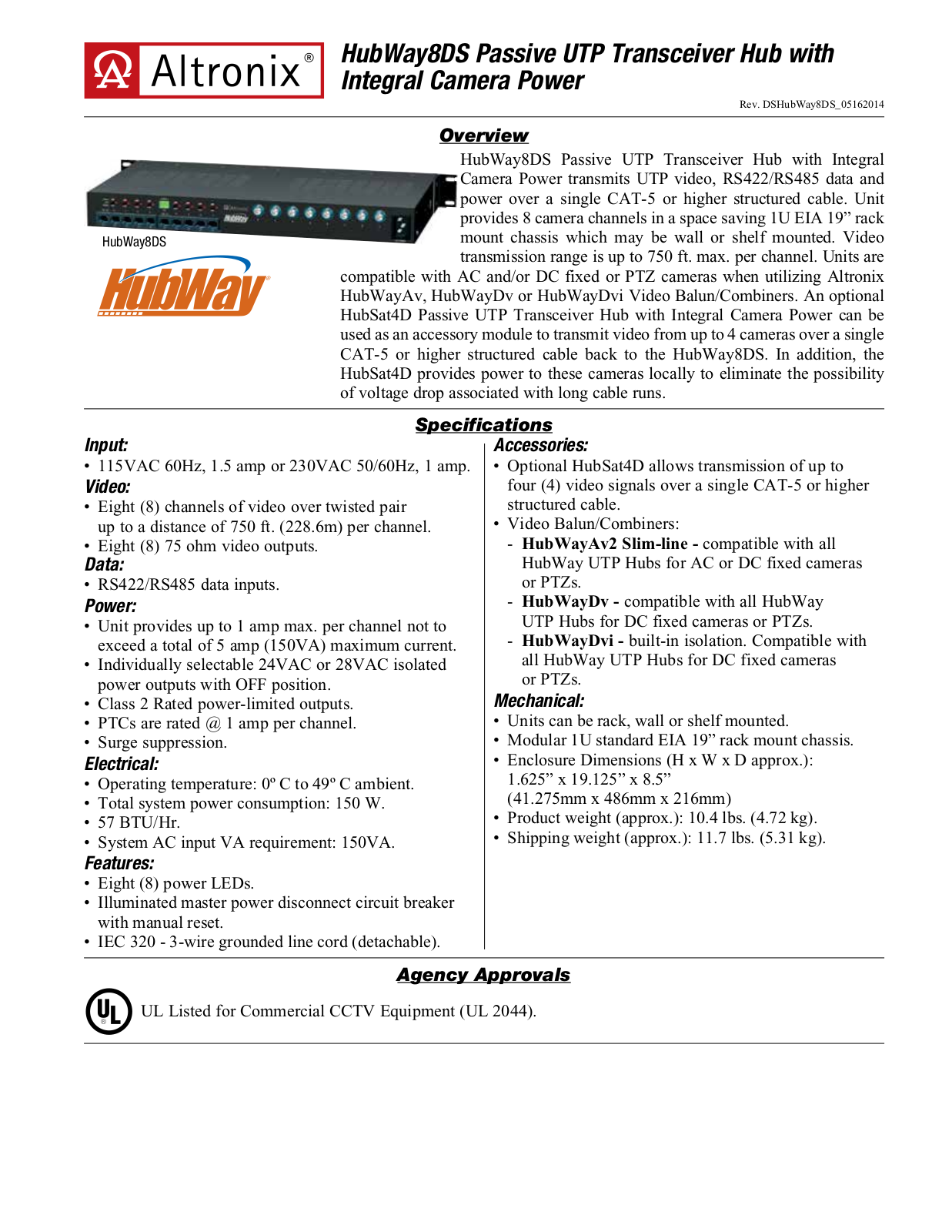 Altronix HubWay83DS, HubWay82DS Specsheet