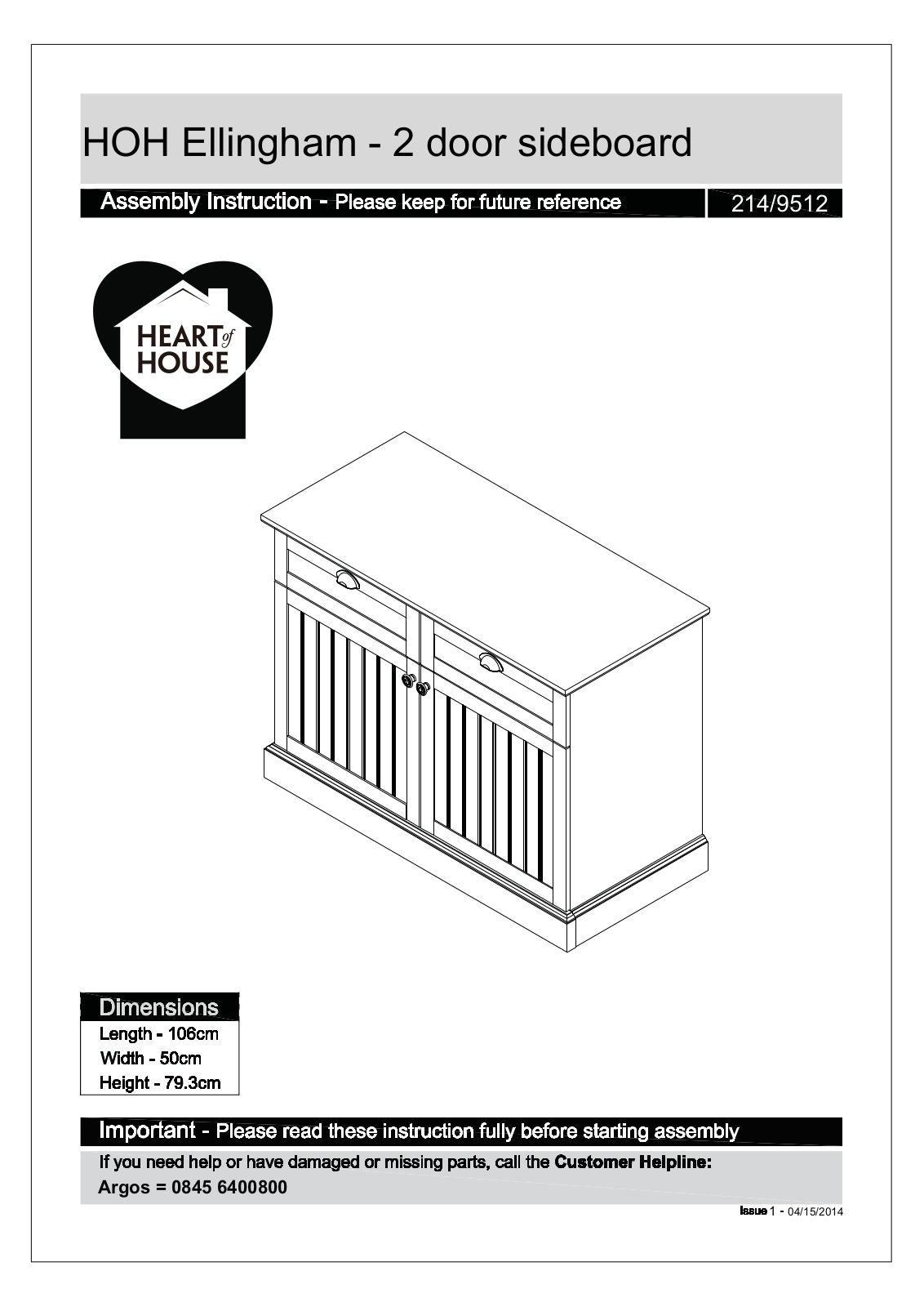 Argos HOH Ellingham - 2 door sideboard ASSEMBLY INSTRUCTIONS