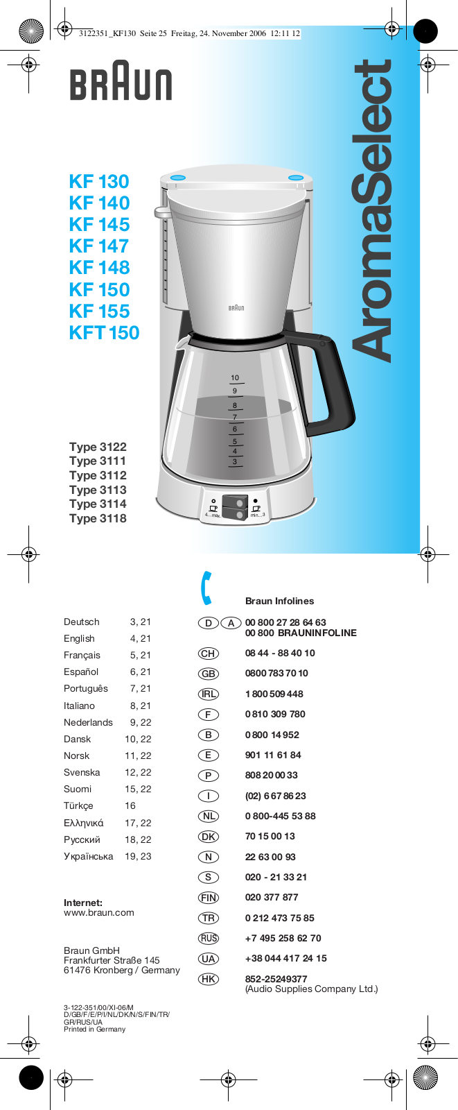 Braun KF 148, KF 155, KF 145, KF 147, KFT 150 User Manual