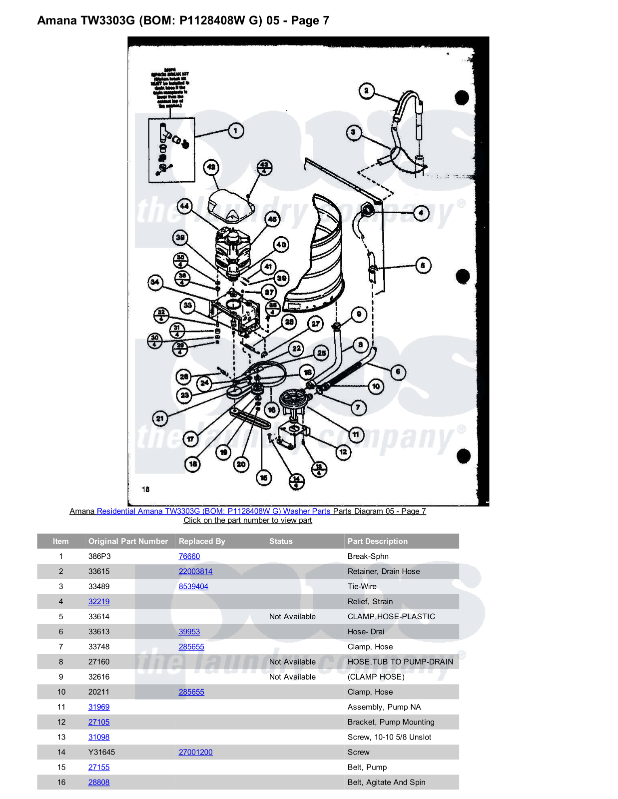 Amana TW3303G Parts Diagram