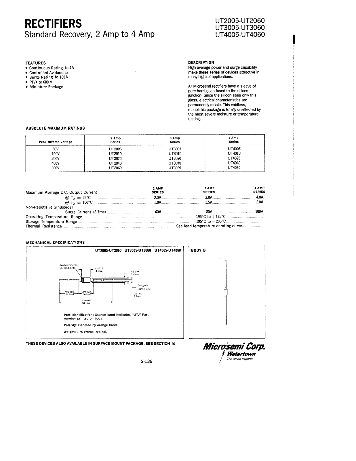 Microsemi UT4060, UT4040, UT4010, UT4020, UT4005 Datasheet