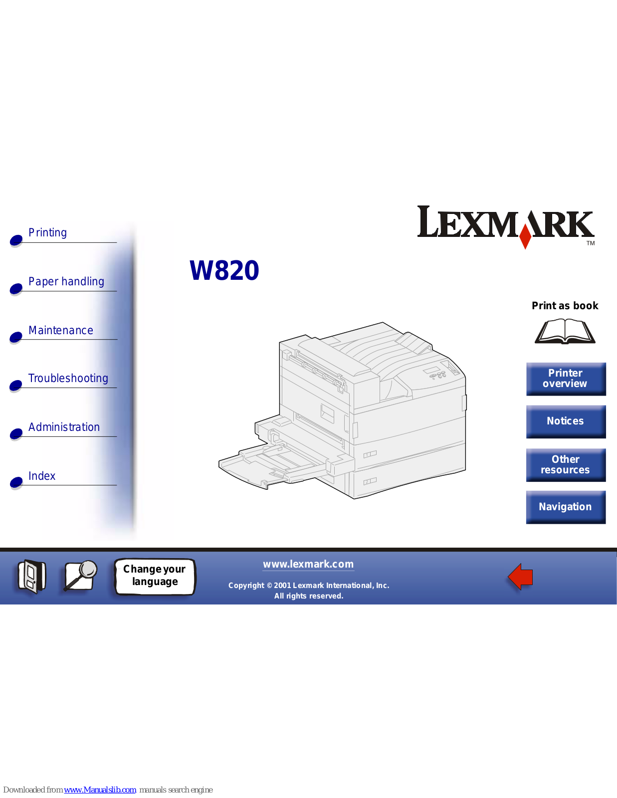 Lexmark 12B0104 - W 820 B/W Laser Printer, 820dn - W B/W Laser Printer, W820 - Optra B/W Laser Printer Troubleshooting Manual