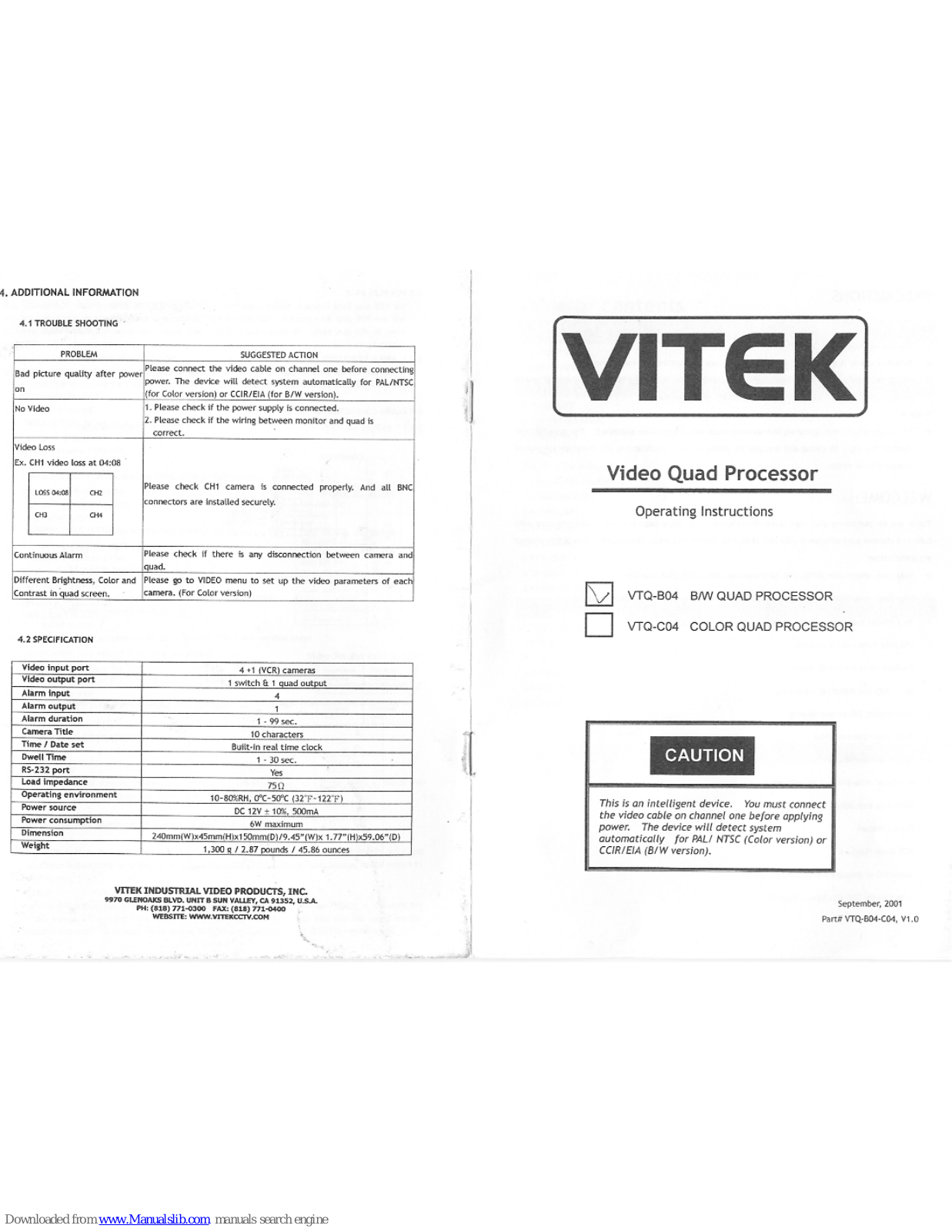 Vitek VTQ-B04, VTQ-C04HR, VTQ-B04 - V1.0, VTQ-C04 Operating Instructions Manual