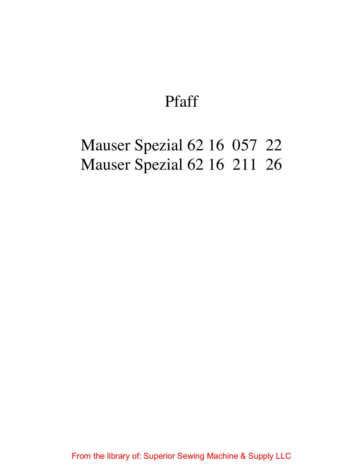 Mauser Spezial 62 User Manual