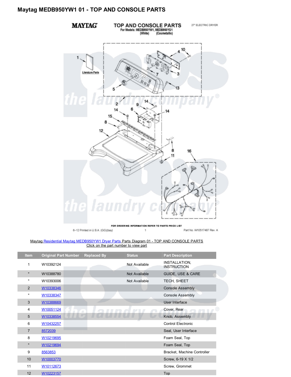 Maytag MEDB950YW1 Parts Diagram