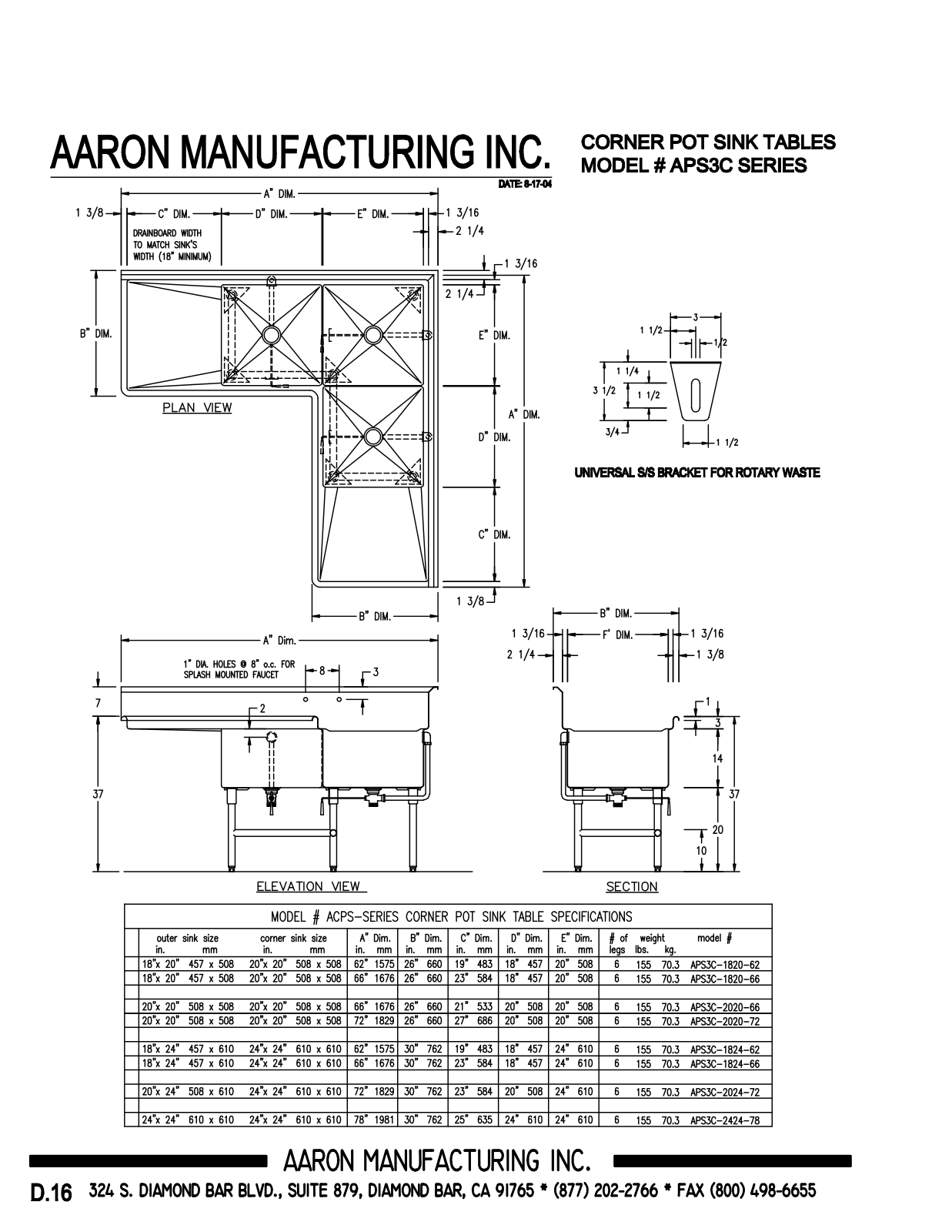 Aaron Manufacturing APS3C-1820-62 User Manual