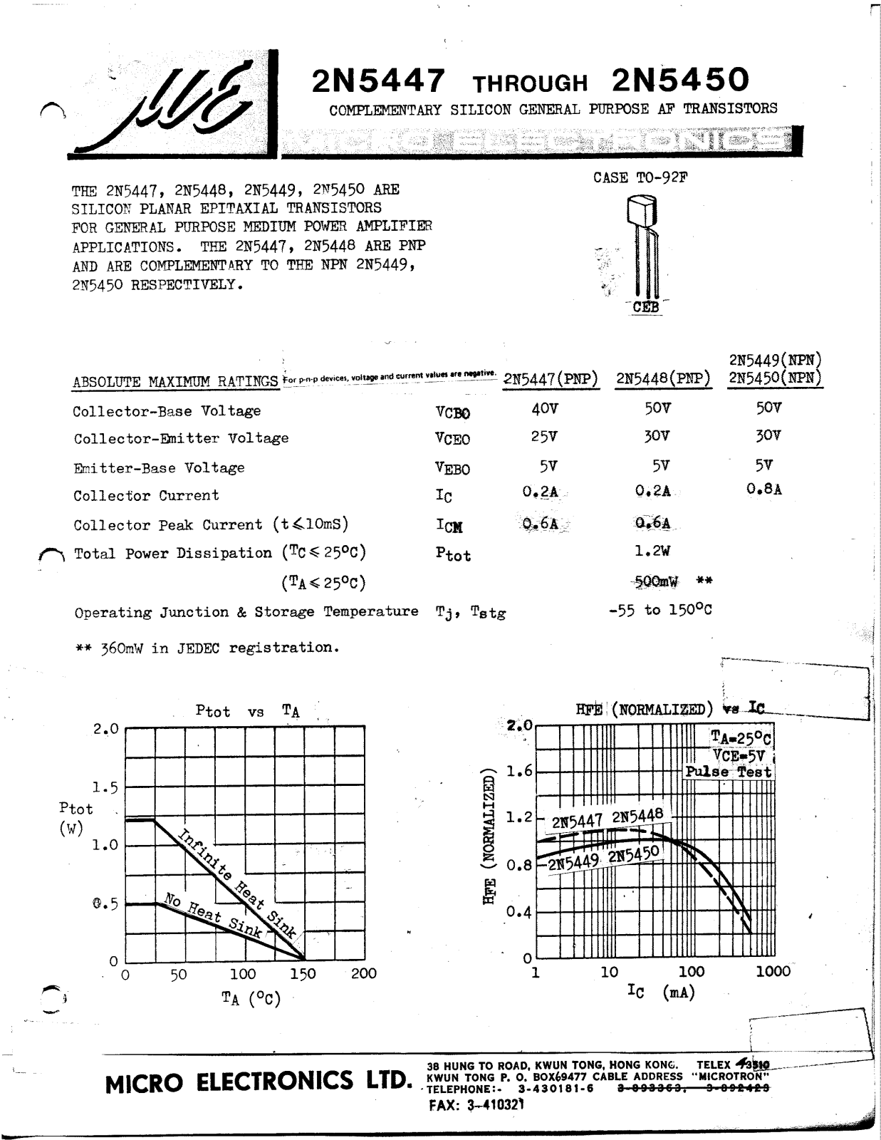 ME 2N5450, 2N5449, 2N5448, 2N5447 Datasheet