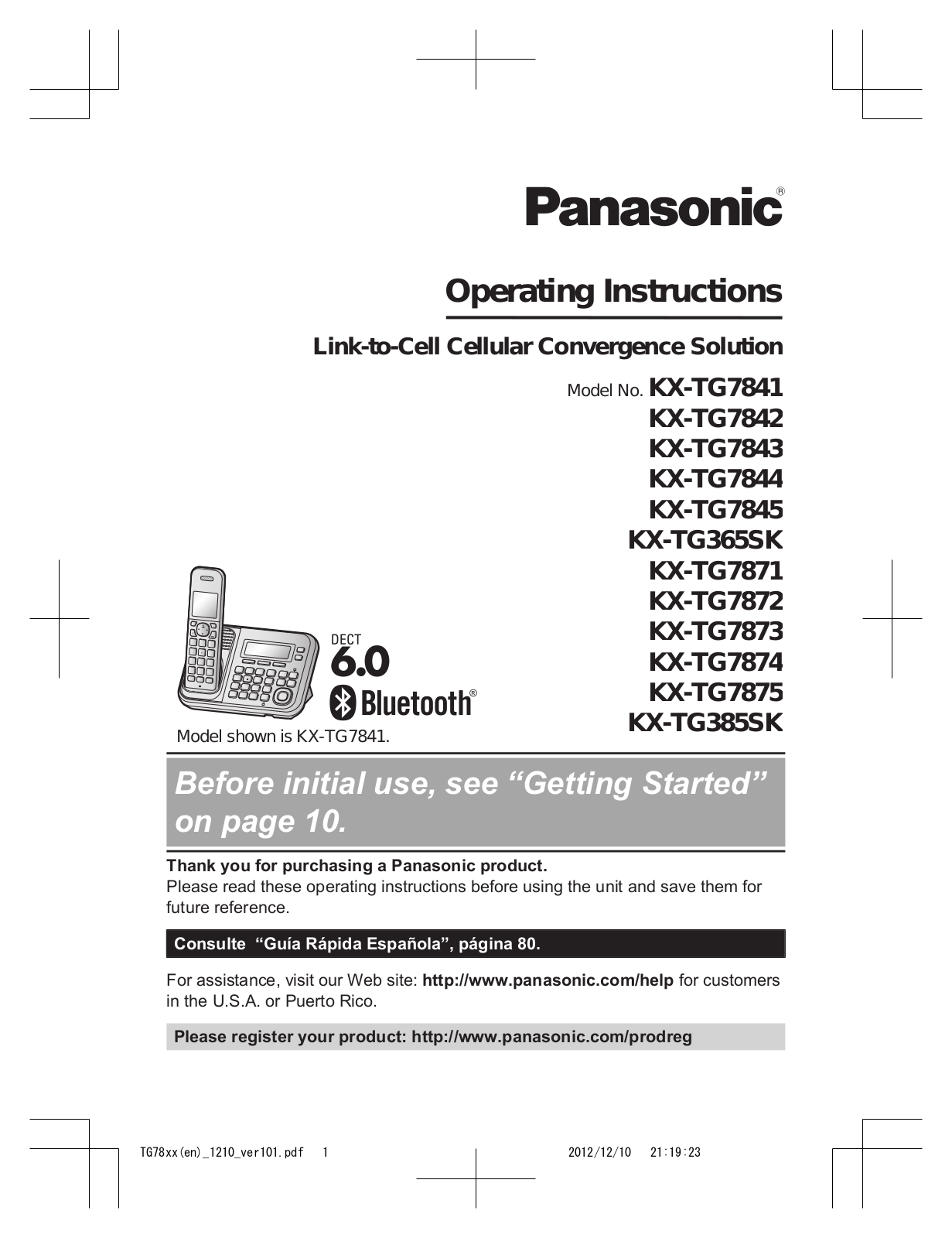 Panasonic KX-TG7844, KX-TG7845, KX-TG7875, KX-TG7872S, KX-TG385SK User Manual