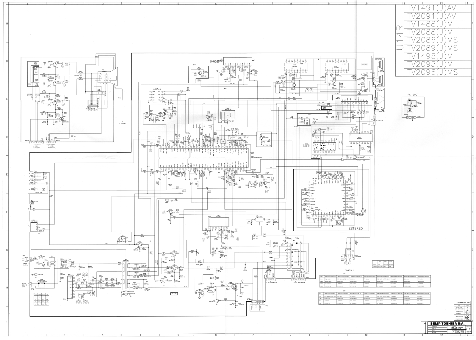 Toshiba TV1491AV, TV2091AV, TV 1488M, TV 2088M, TV 2088MS Schematic