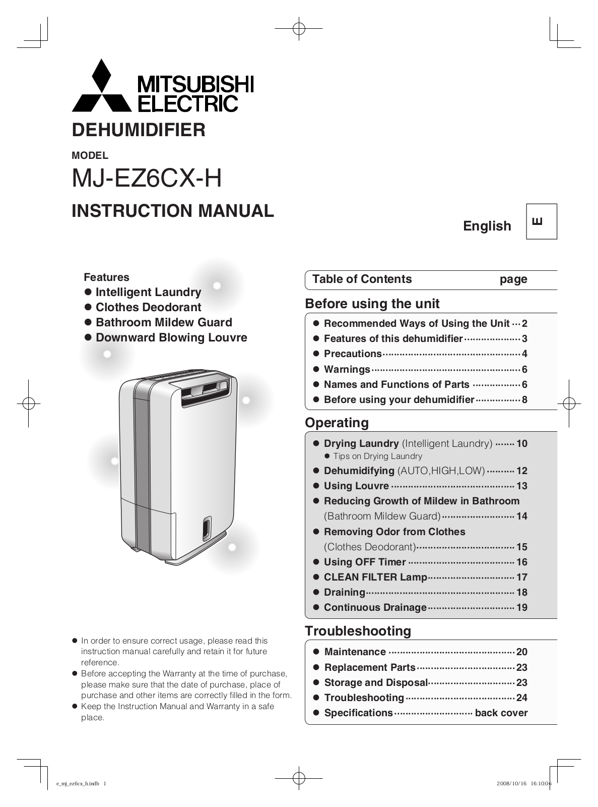 Mitsubishi Electric MJ-EZ6CX-H Technical data