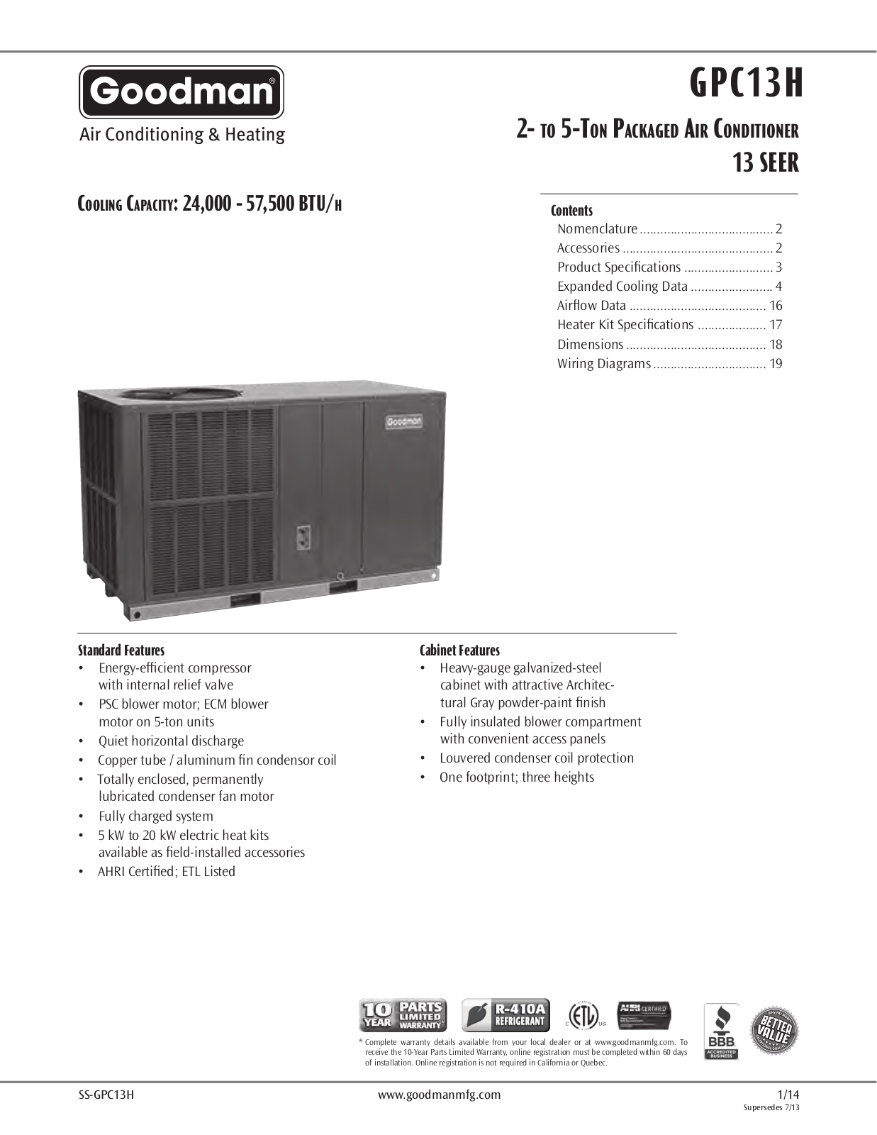 Goodman GPC1336H41C User Manual