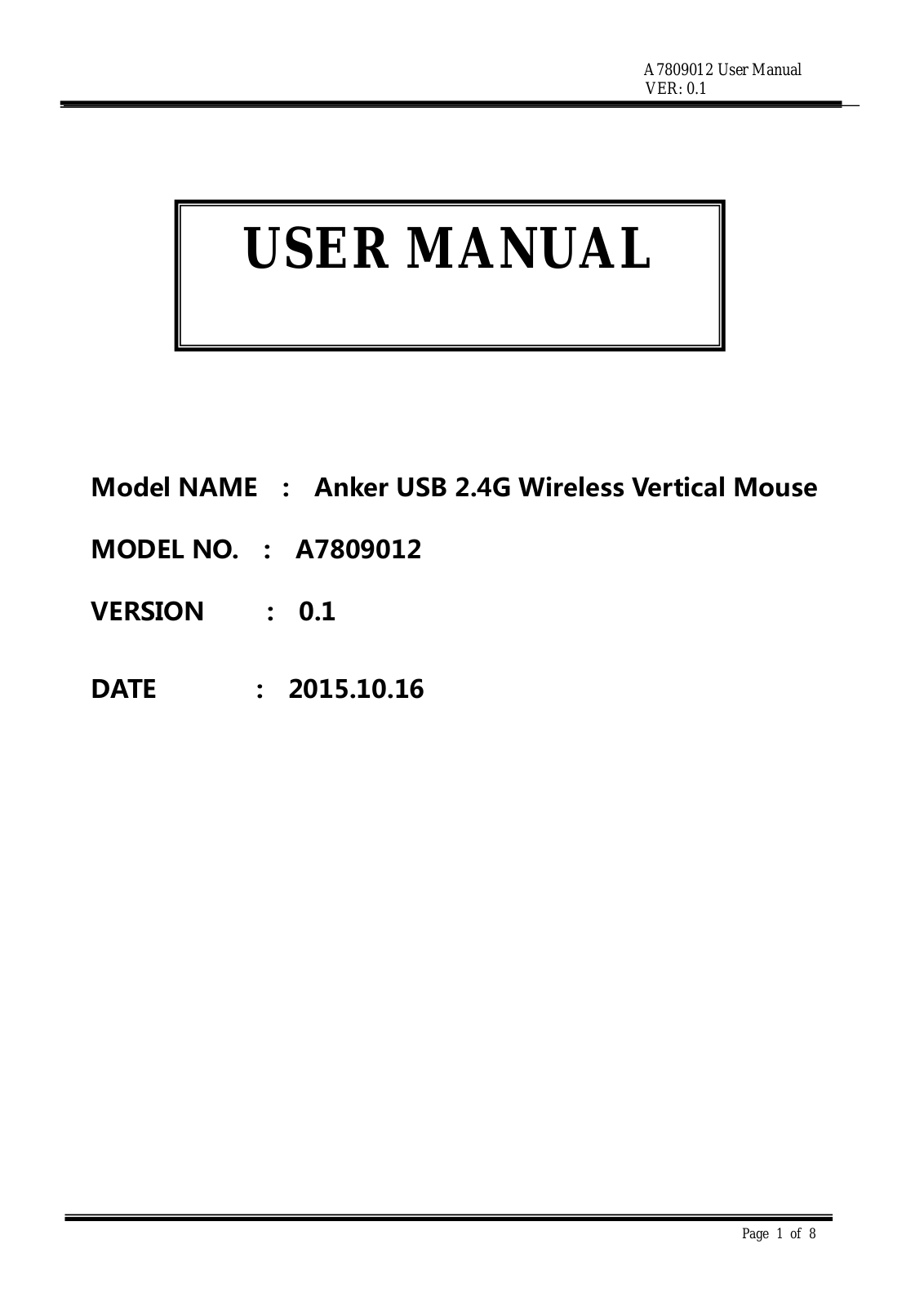 Anker Technology A7809012 user manual