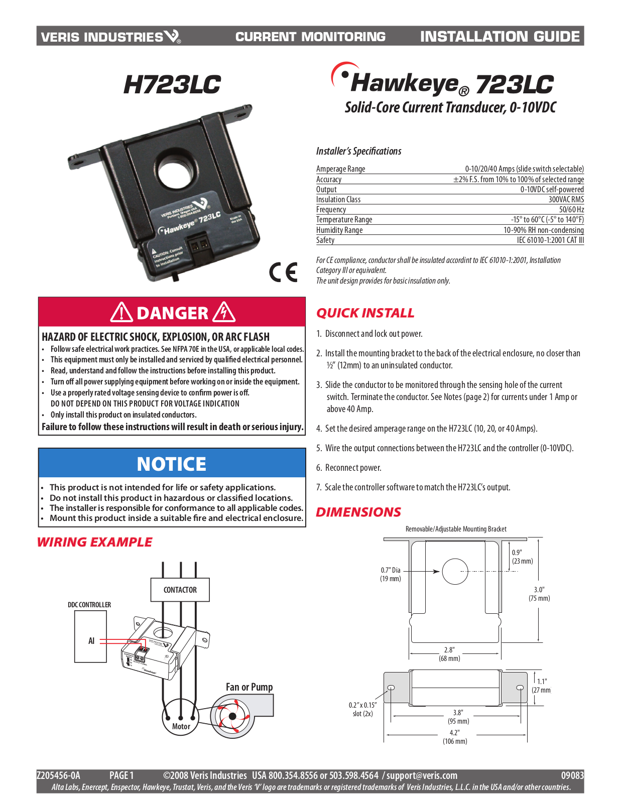 Veris H723LC Installation Instructions