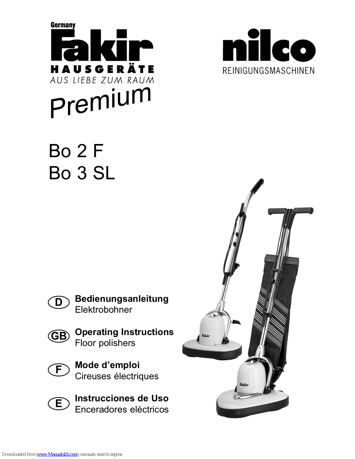 Fakir Bo 2 F, Bo 3 SL Operating Instructions Manual - ManualMachine.com