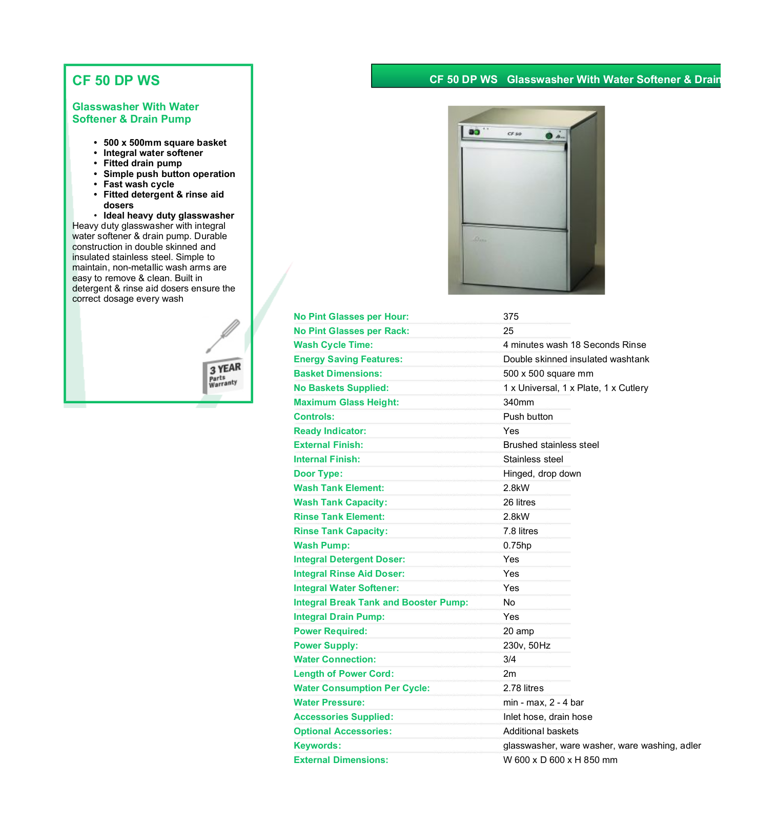 Valera CF 50 DP WS DATASHEET