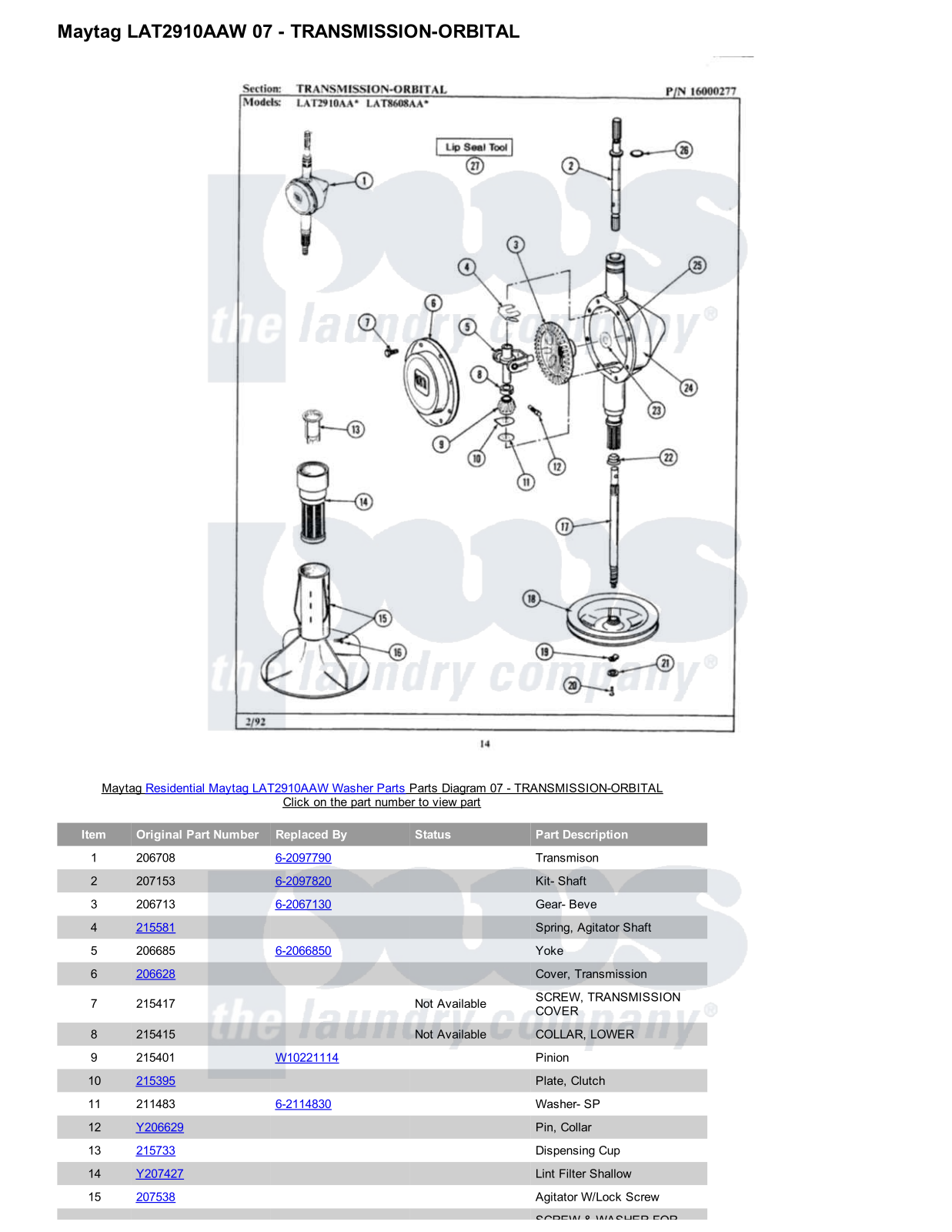 Maytag LAT2910AAW Parts Diagram