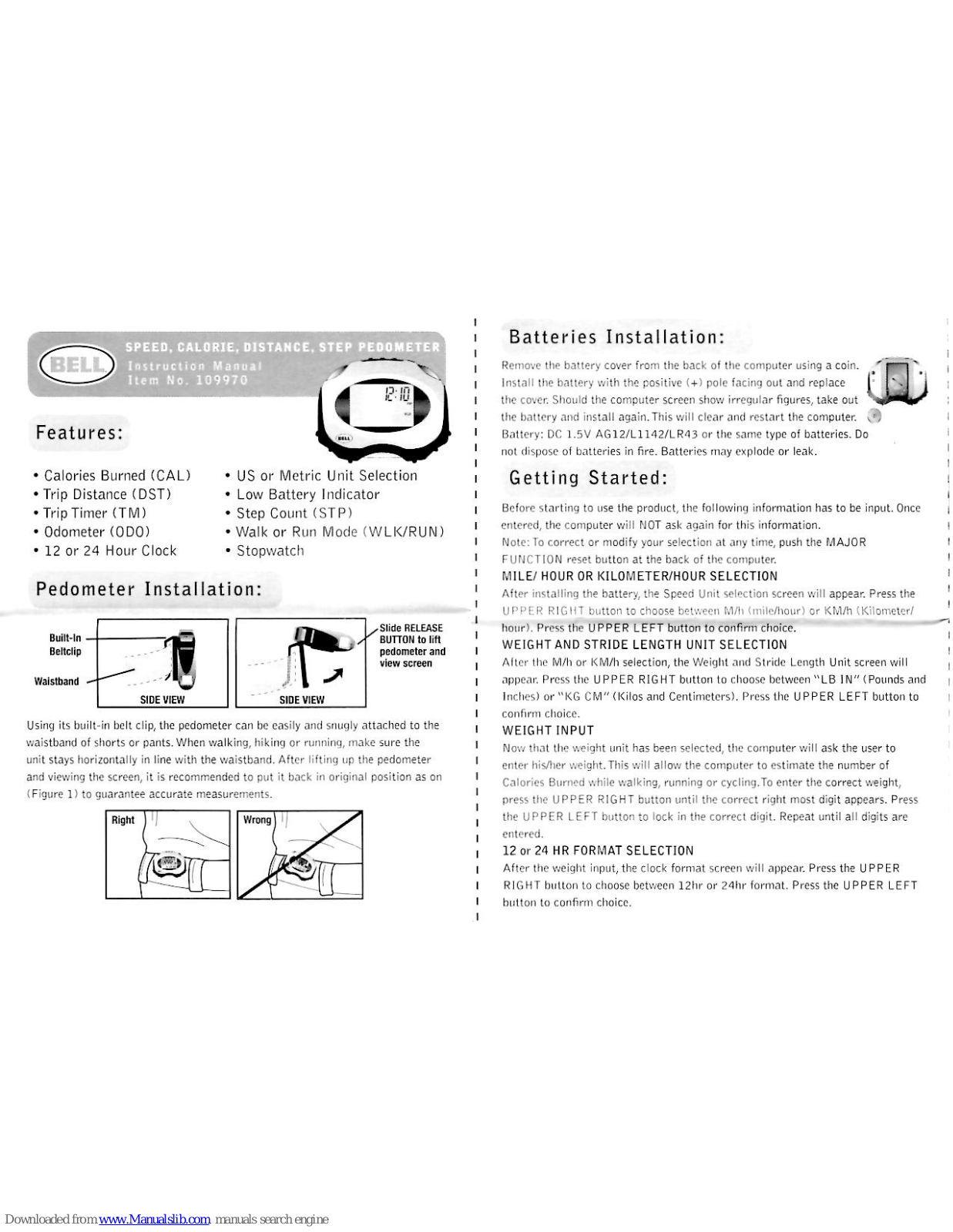 Bell 109970 Instruction Manual