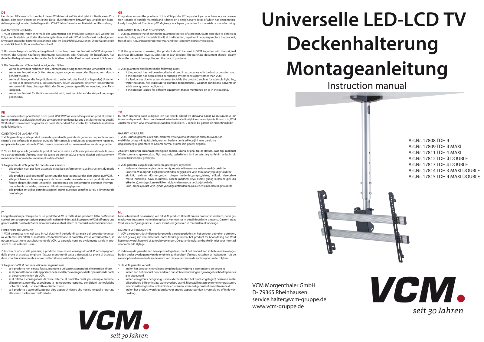 VCM Morgenthaler TDH 4, TDH 3 MAXI, TDH 4 MAXI, TDH 3 DOUBLE, TDH 4 DOUBLE User guide