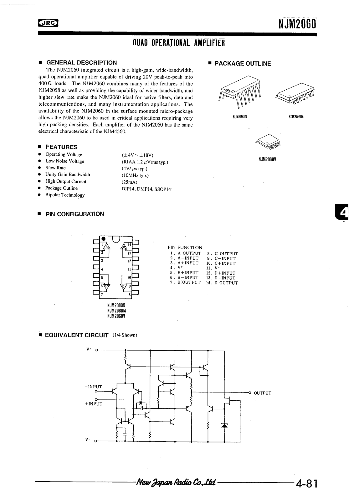 JRC NJM2060V, NJM2060M, NJM2060D Datasheet