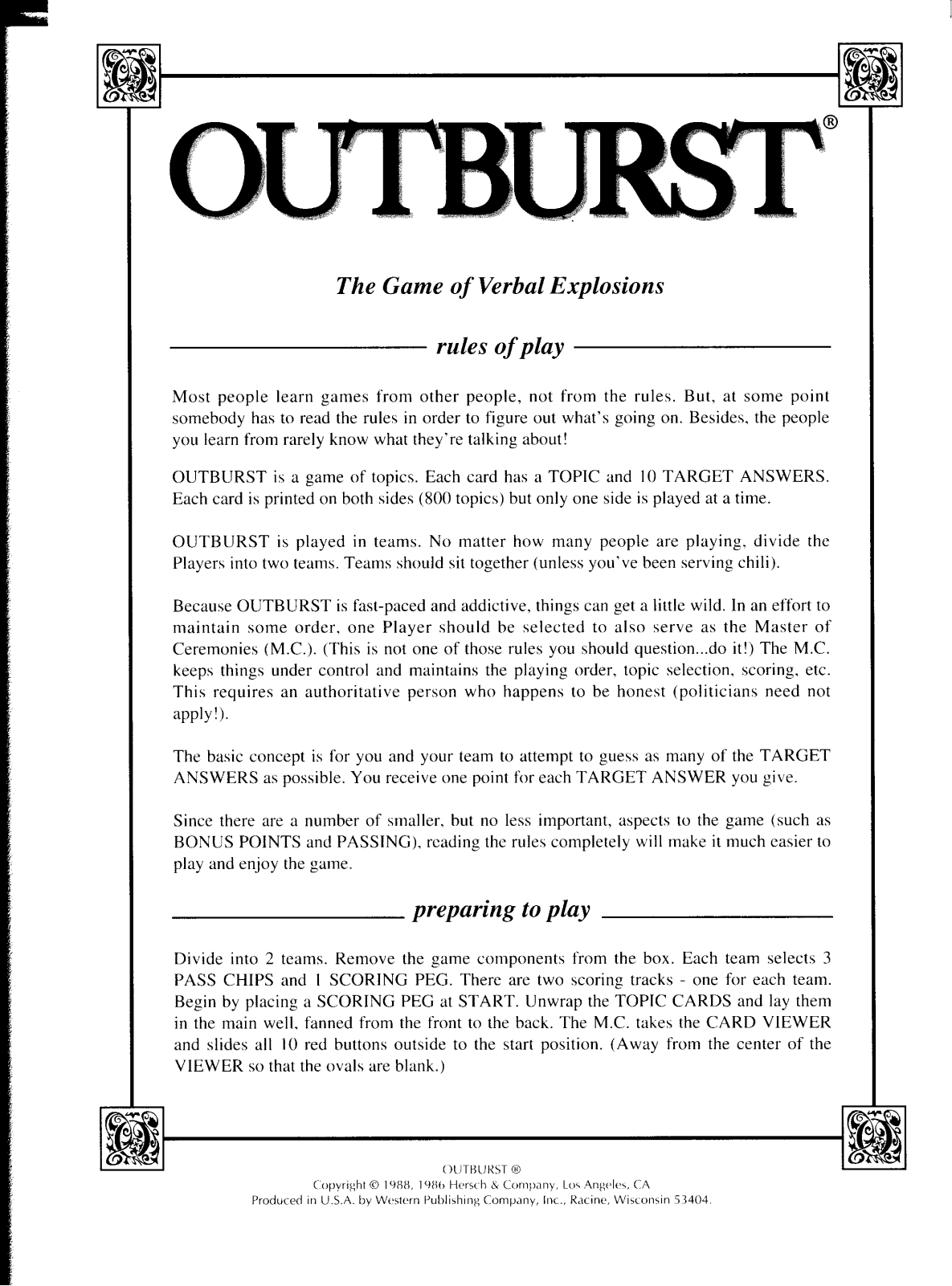 Hasbro OUTBURST User Manual