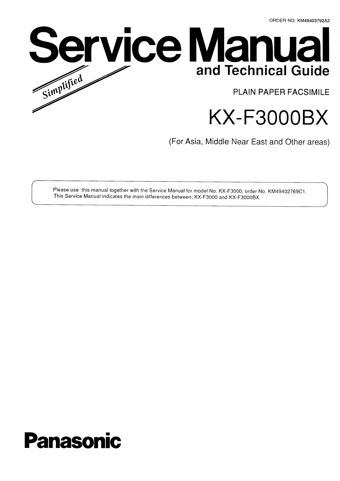 Panasonic kx-f3000bx Service Manual