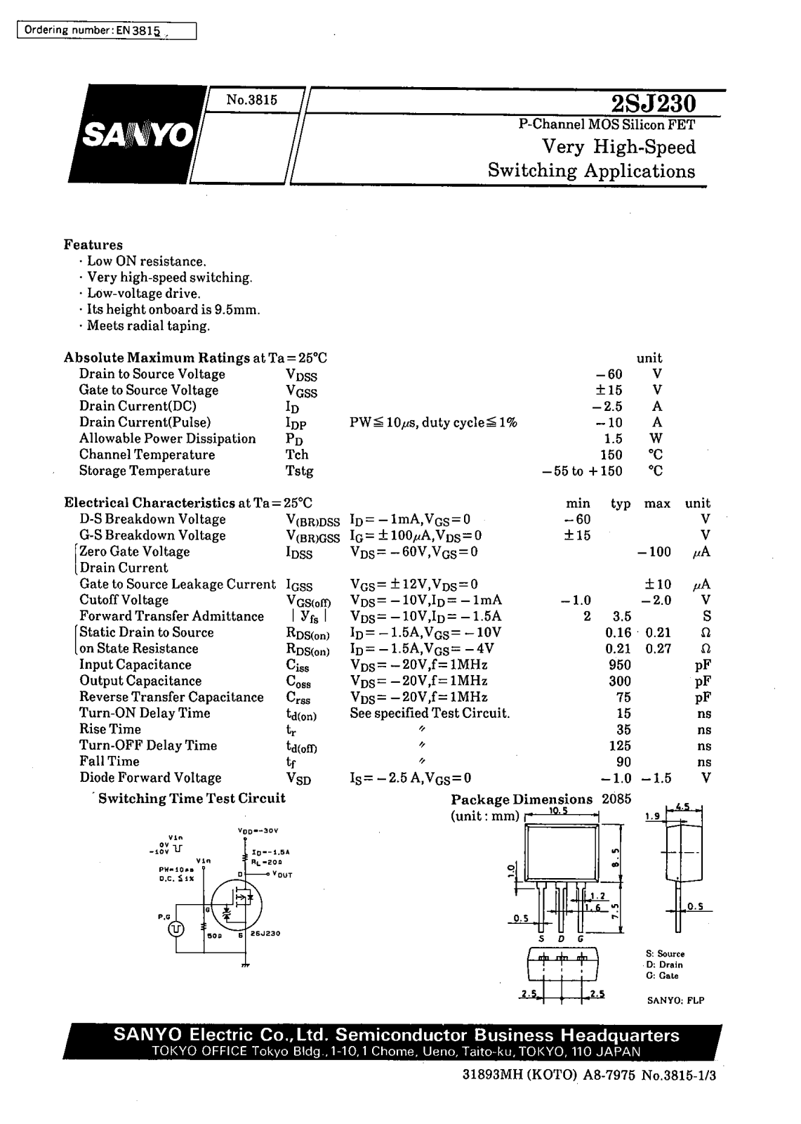 Datasheet 2SJ230 Datasheet (SANYO) - ManualMachine.com