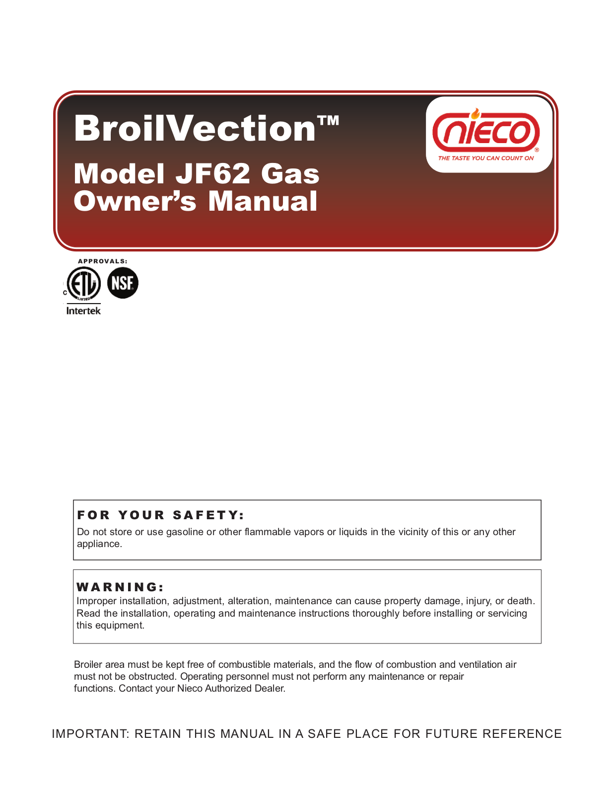 Nieco JF62G Service Manual