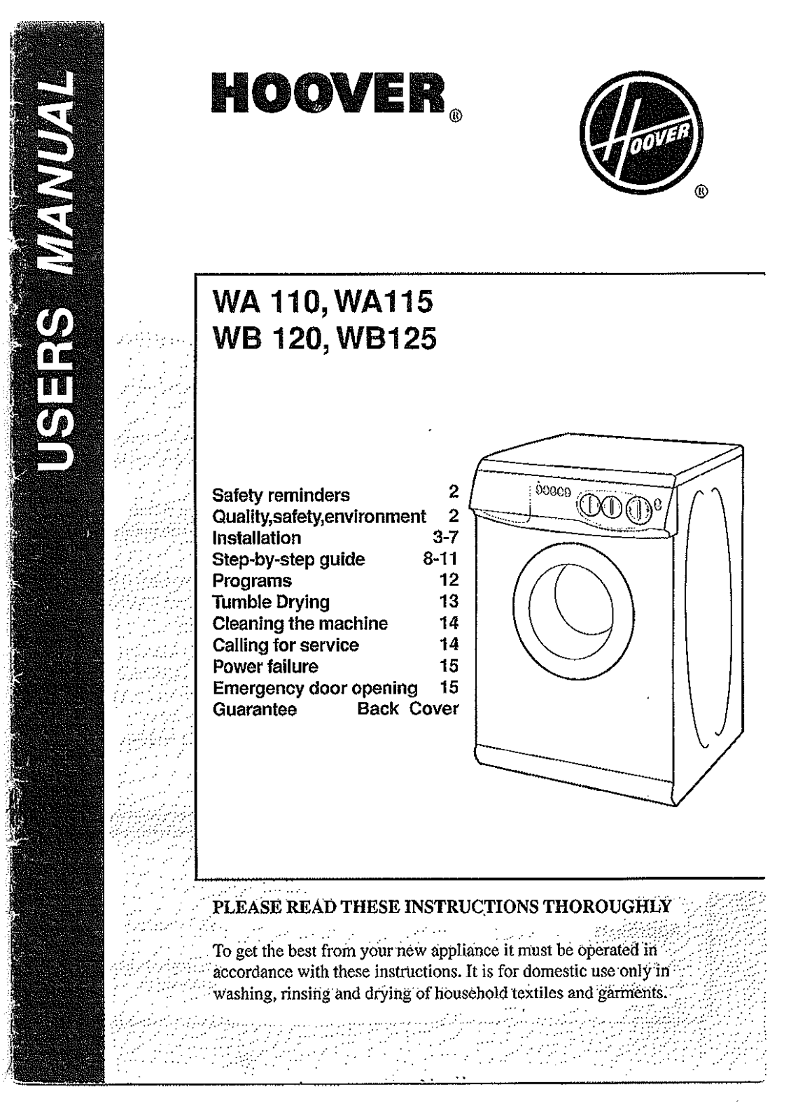 Hoover WB125, WB 120, WA115 User Manual