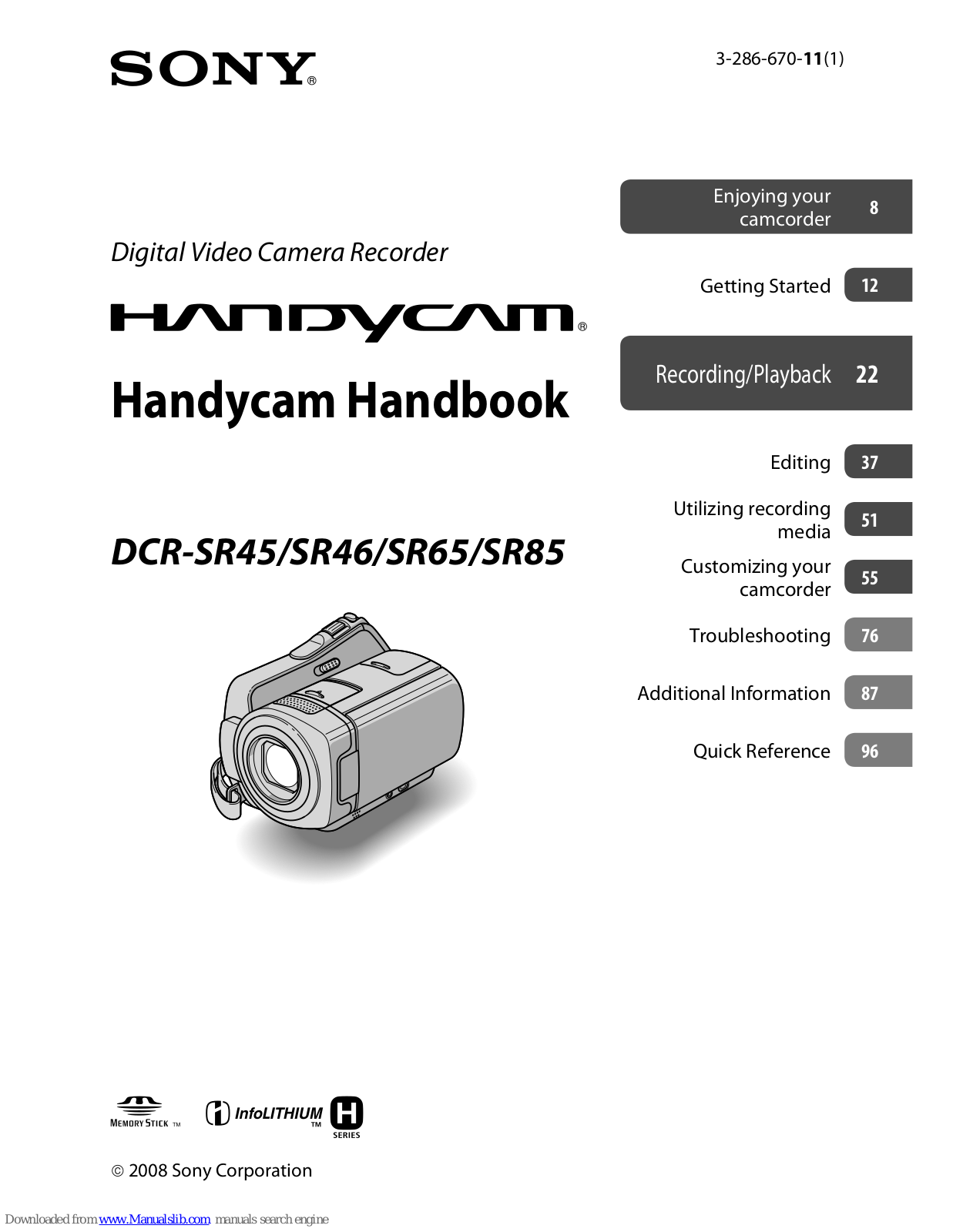 Sony Handycam DCR-SR65, Handycam DCR-SR46, Handycam DCR-SR85, DCR-SR45, Handycam DCR-SR45 Handbook