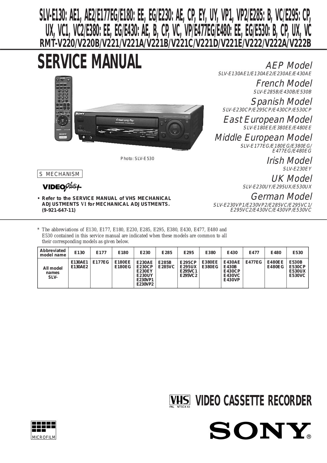 Sony SLV-E130, E180, E230, E285, E295 Service manual