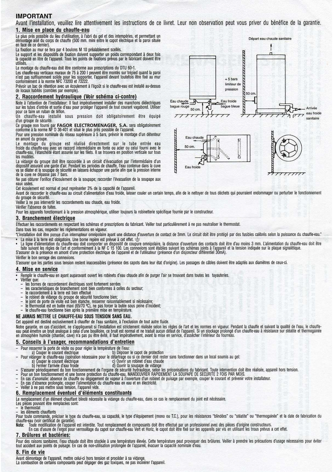 FAGOR CHAUFFE EAU 5RM-75 User Manual