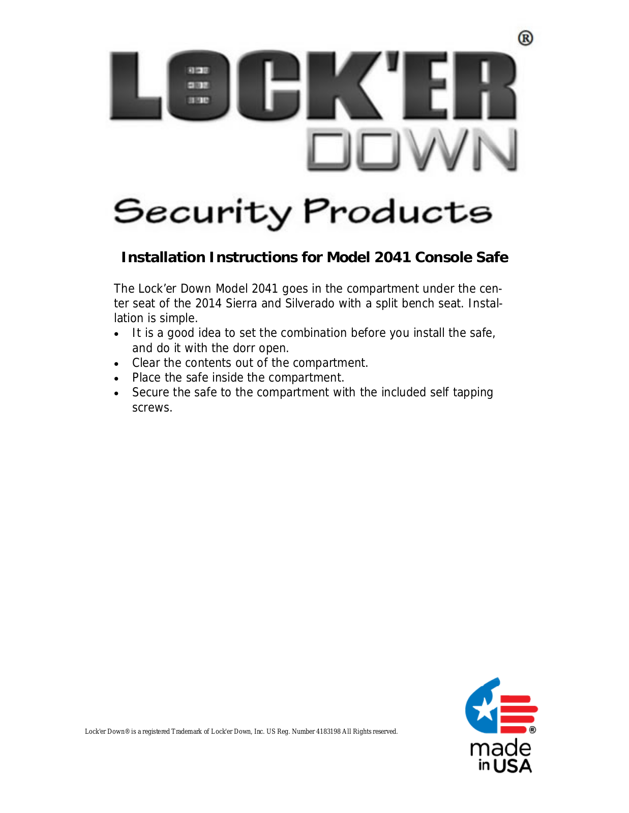 Lock'er Down LD 2041 User Manual - ManualMachine.com