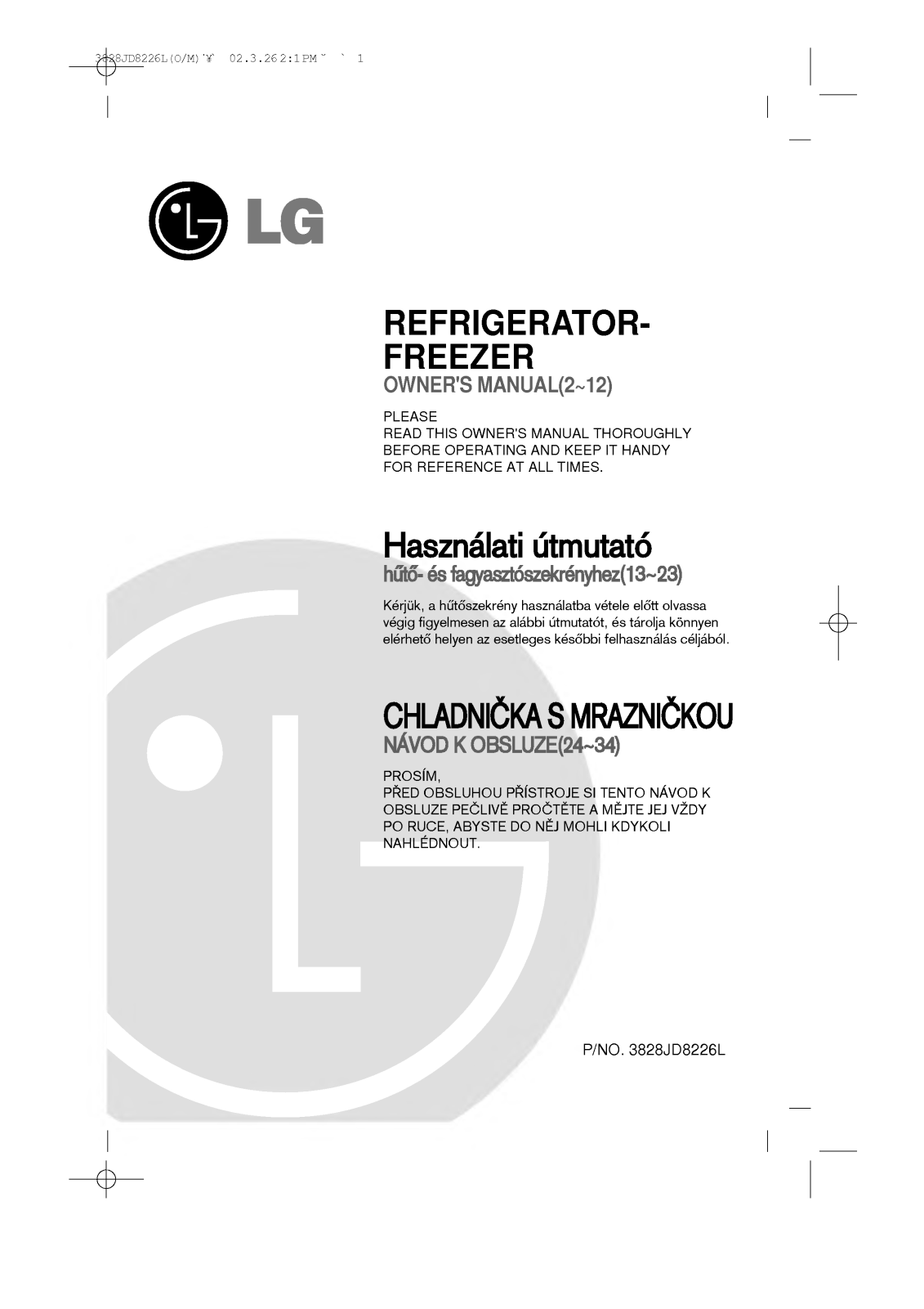 Lg GR-T452G Owners Manual