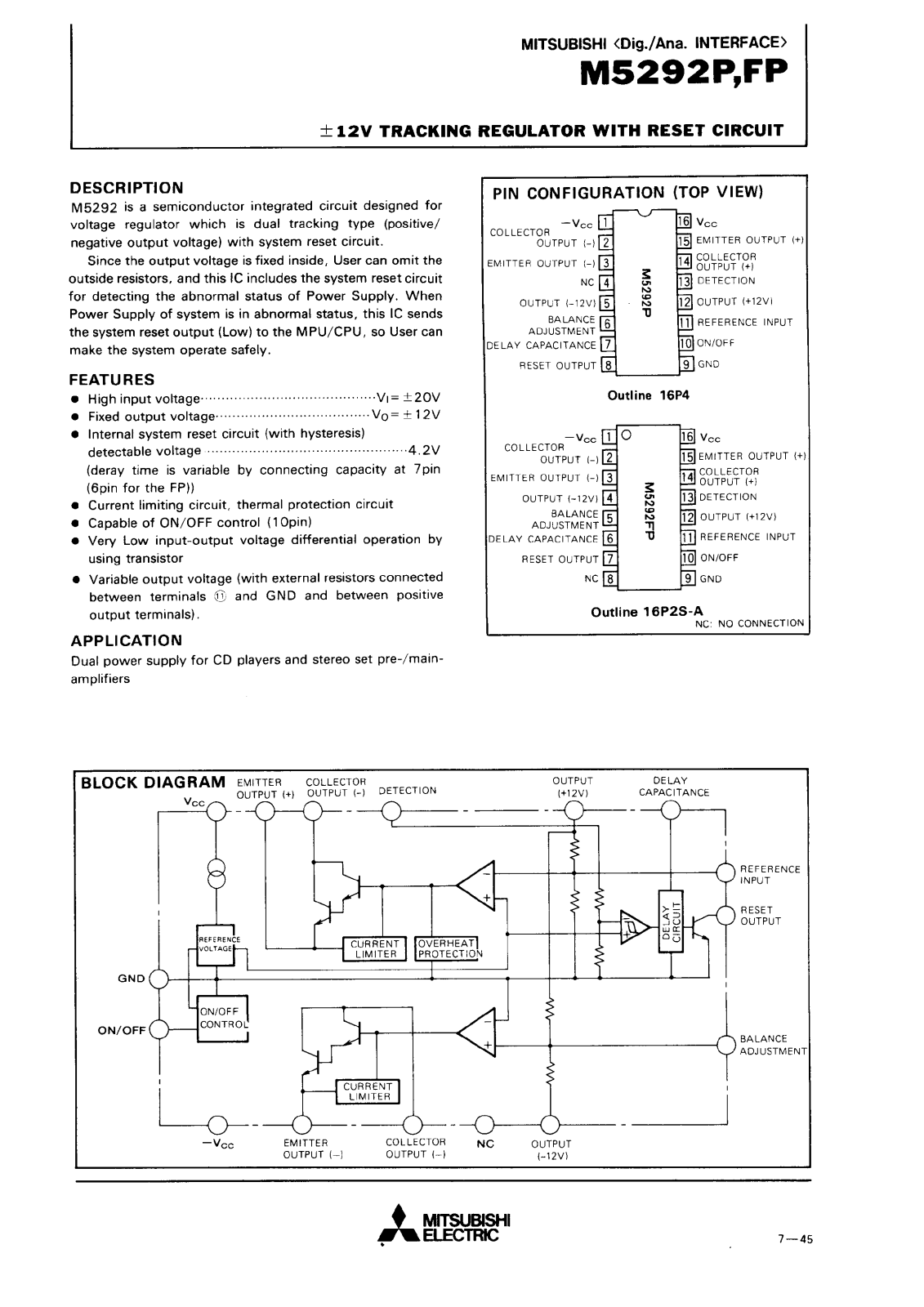 Mitsubishi M5292P, M5292FP Datasheet