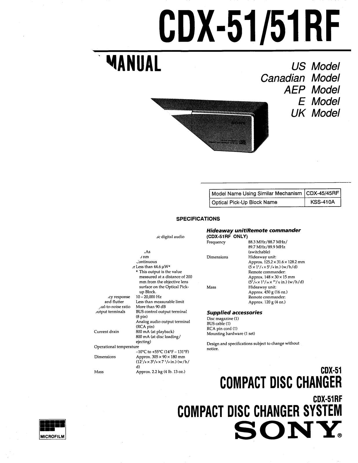 Sony CDX-51, CDX-51-RF Service manual