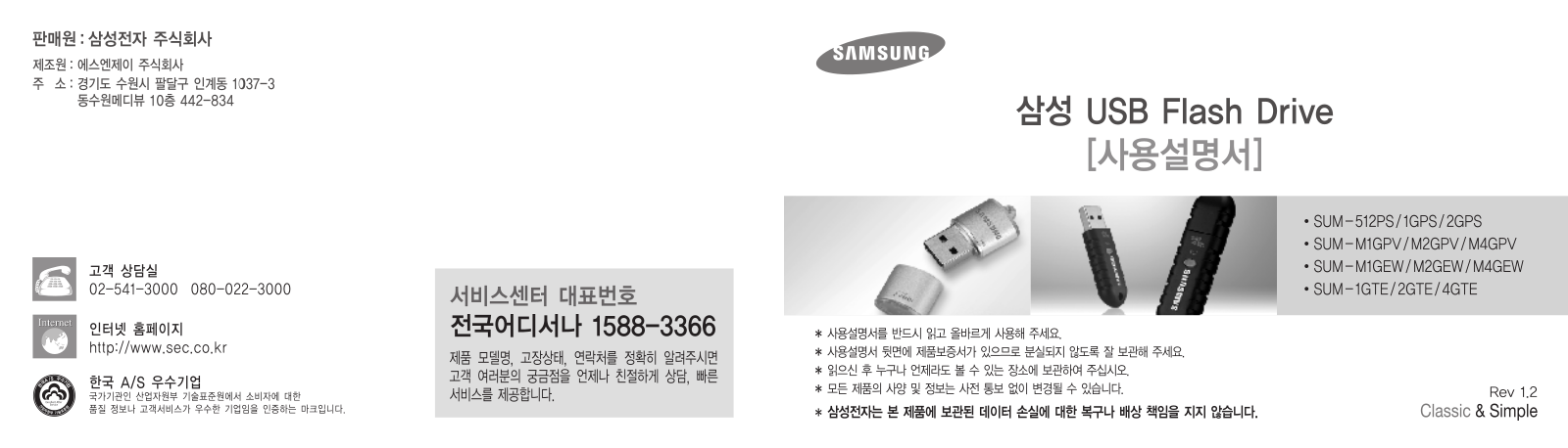 Samsung SUM-M2GEB, SUM-M1GEB, SUM-M4GEB User Manual