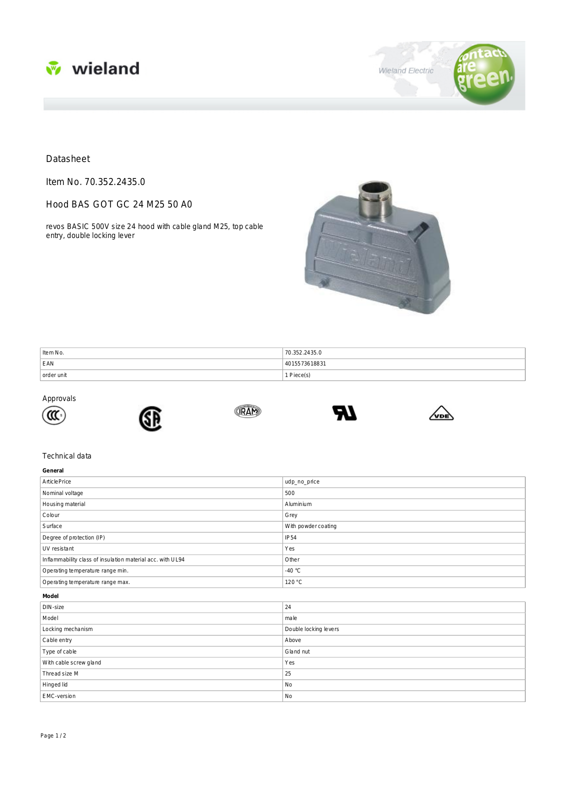 Wieland 70.352.2435.0 Data Sheet